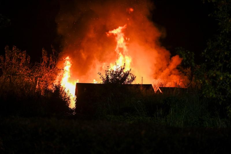 Nächtlicher Feuerwehreinsatz: Gartenlauben stehen in Vollbrand